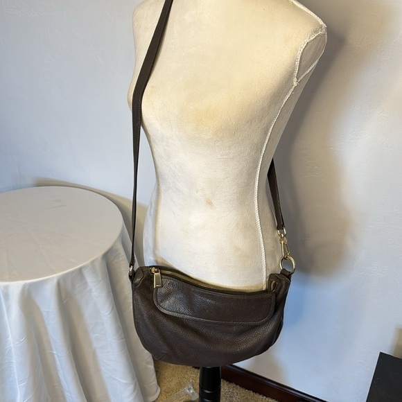 Furla Vintage Brown Pebble Leather Crossbody Bag with Teal Lining Made in Italy - Picture 14 of 15